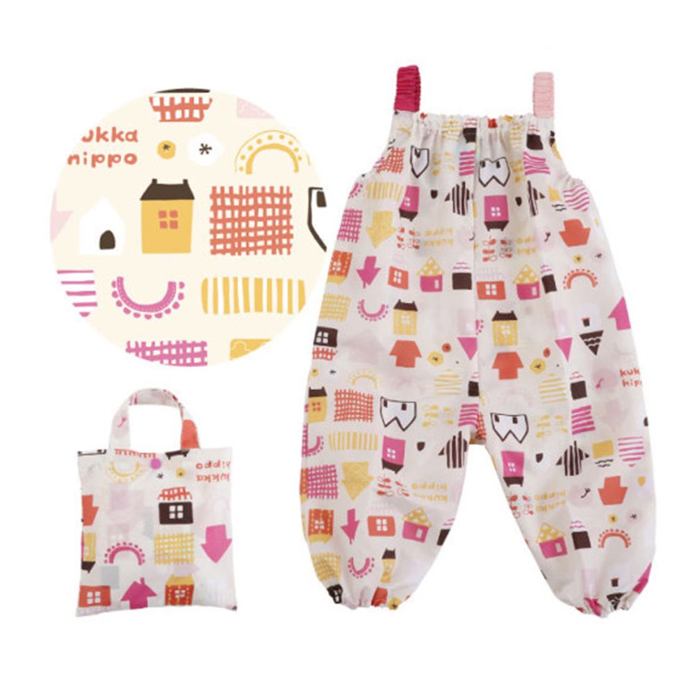 日本 kukka hippo - 小童遊戲服/玩沙衣(附收納袋)-粉橘小屋 (90cm)