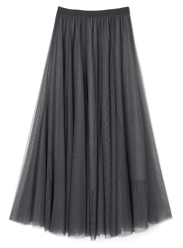 日本 GRL - 飄逸顯瘦雙層傘紗裙-灰摩卡 (M)