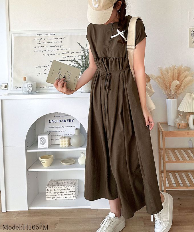 日本 Classical Elf - 前後2way清新腰綁帶短袖洋裝-黑