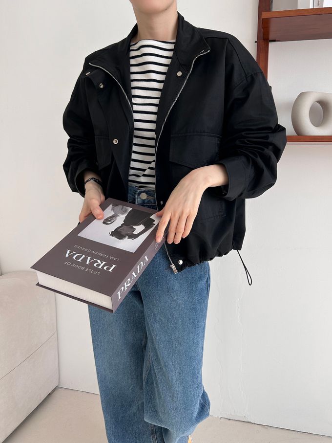 韓國女裝連線 - 秋季必備！短版風衣外套-黑 (FREE)