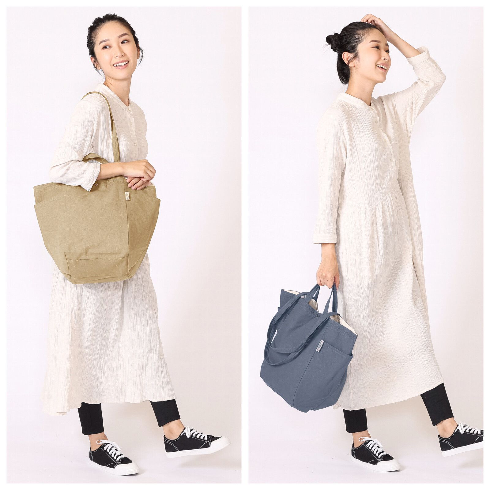 日本 Chepeli - 純棉 簡約2way大容量肩背包/手提袋-84. 藍 (34x46x26cm)