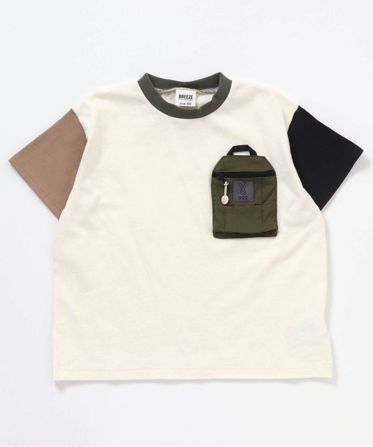 日本 BREEZE - 聯名款 夜光拉鍊大口袋短袖上衣-卡其