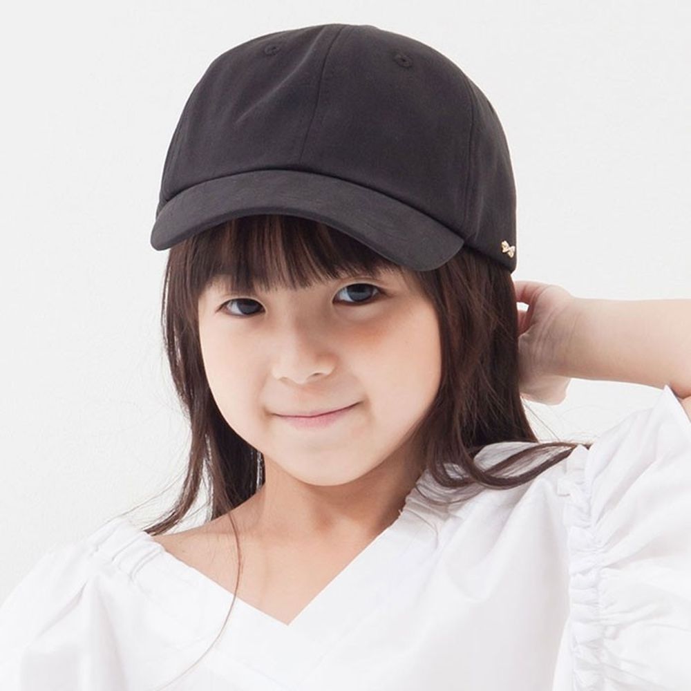 日本 irodori - 100%棉厚磅蝴蝶結遮陽老帽-兒童款-黑 (約54cm)
