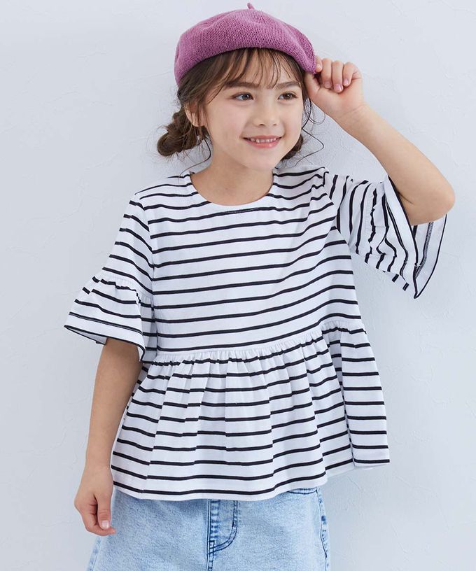 日本 devirock - 寬鬆圓領荷葉五分袖上衣-湖水綠