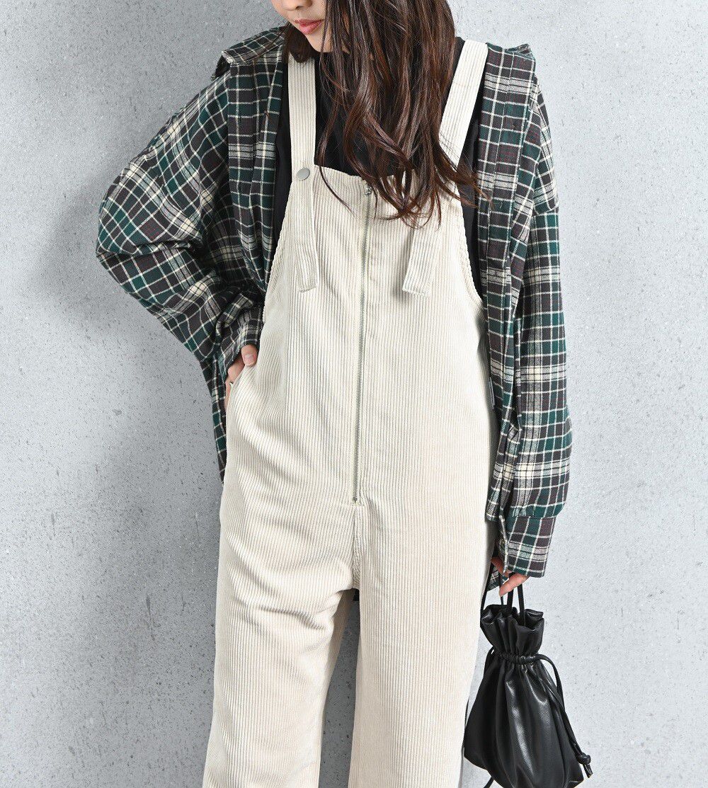 日本 ELENCARE DUE - 男孩風燈芯絨吊帶褲(可調肩帶)-米