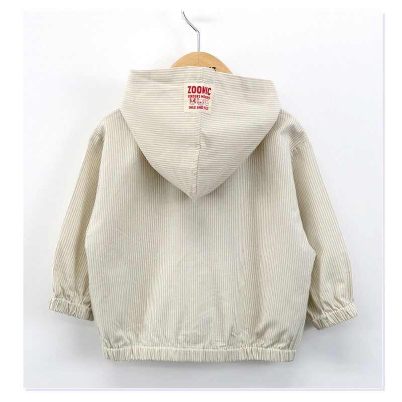 日本 ZOOLAND - 小熊刺繡口袋休閒連帽外套-藍條紋