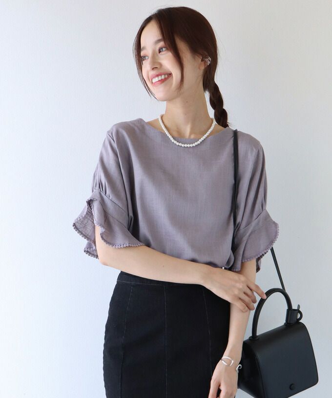 日本 BLUE EAST - 棉麻透氣涼爽短袖上衣-米杏