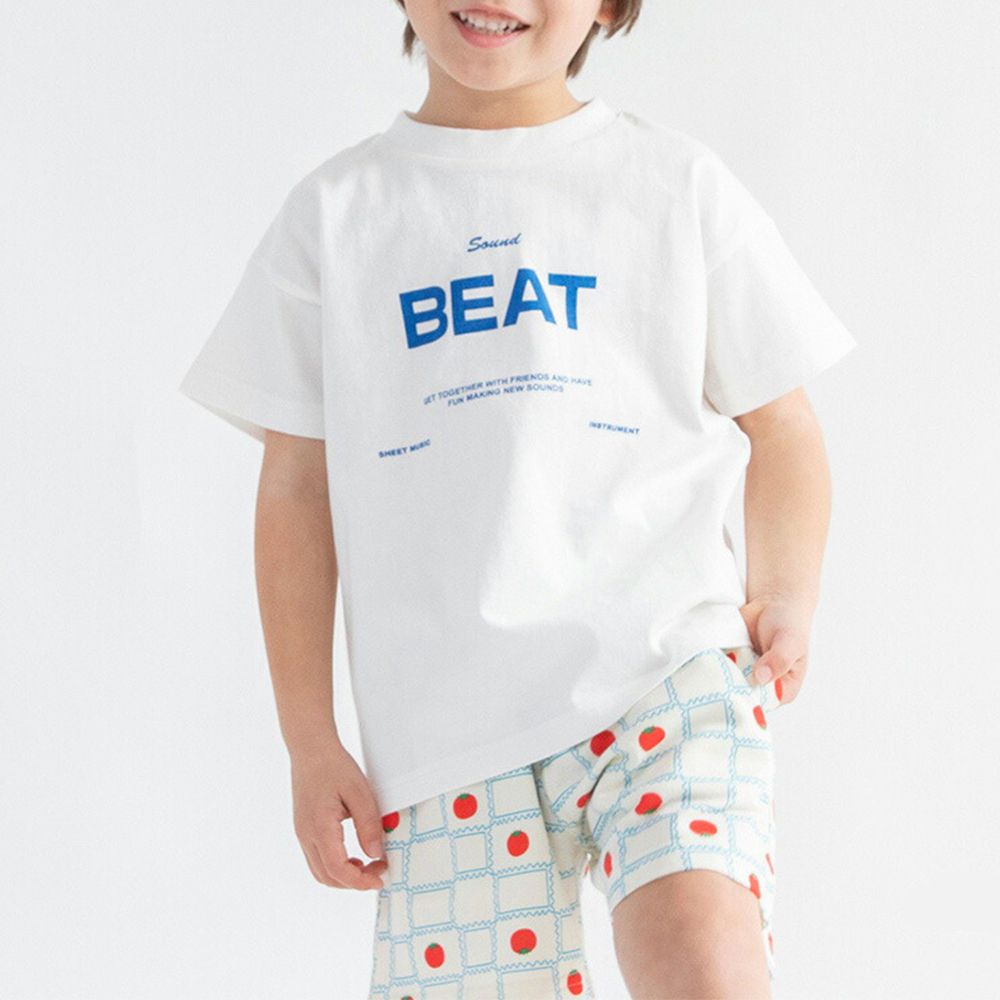 100%天竺棉定番印花短袖上衣-BEAT-白