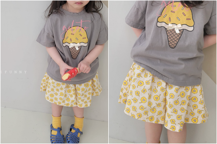 韓國 The Funny - 愛心花花褲裙-藍