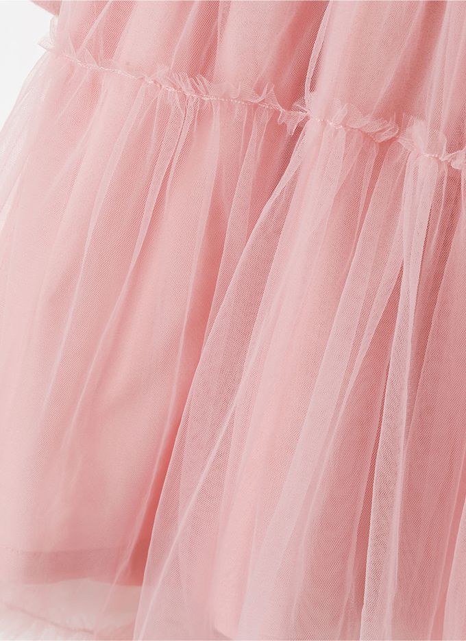 韓國 OZKIZ - 天鵝絨亮片點綴公主網紗洋裝-粉