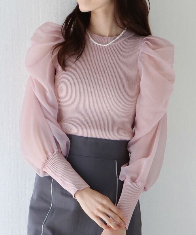 日本 BLUE EAST - 氣質薄紗抓皺長袖上衣-灰