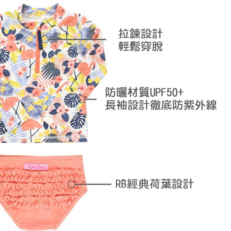 美國 RuffleButts - 小女童UPF 50+防曬兩件式長袖泳裝-熱帶夏威夷