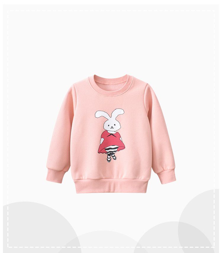 加絨圓領長袖上衣/大學T-氣質兔兔-粉色