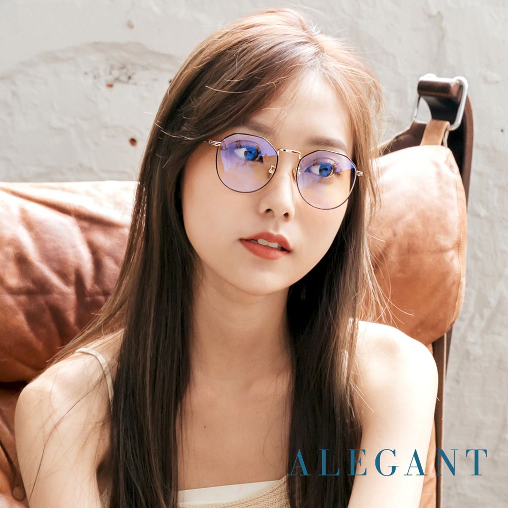 ALEGANT - 韓流造型幾何設計款輕量流砂金框UV400濾藍光眼鏡