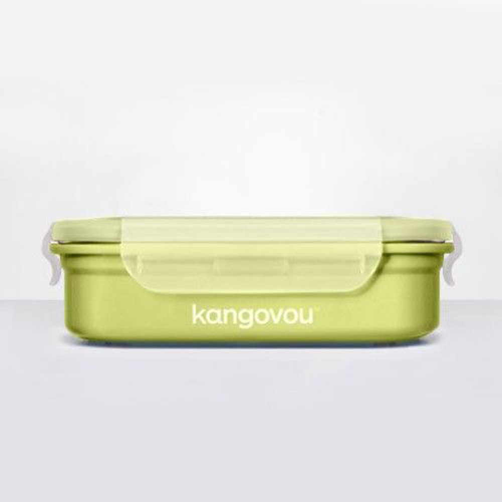 美國 Kangovou - 不鏽鋼安全兒童餐具-餐盒-青蘋綠 (19*14.5*5(長*寬*高))