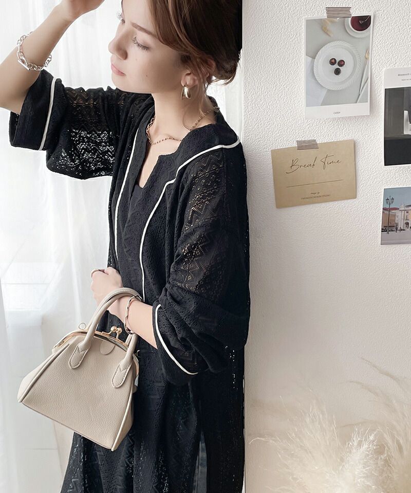 日本 Classical Elf - 早春幾何雕花鉤針長版洋裝-米白