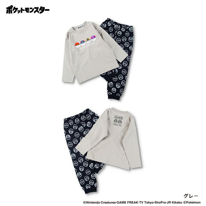 日本 BRANSHES - 超萌寶可夢純棉長袖家居服-灰黑