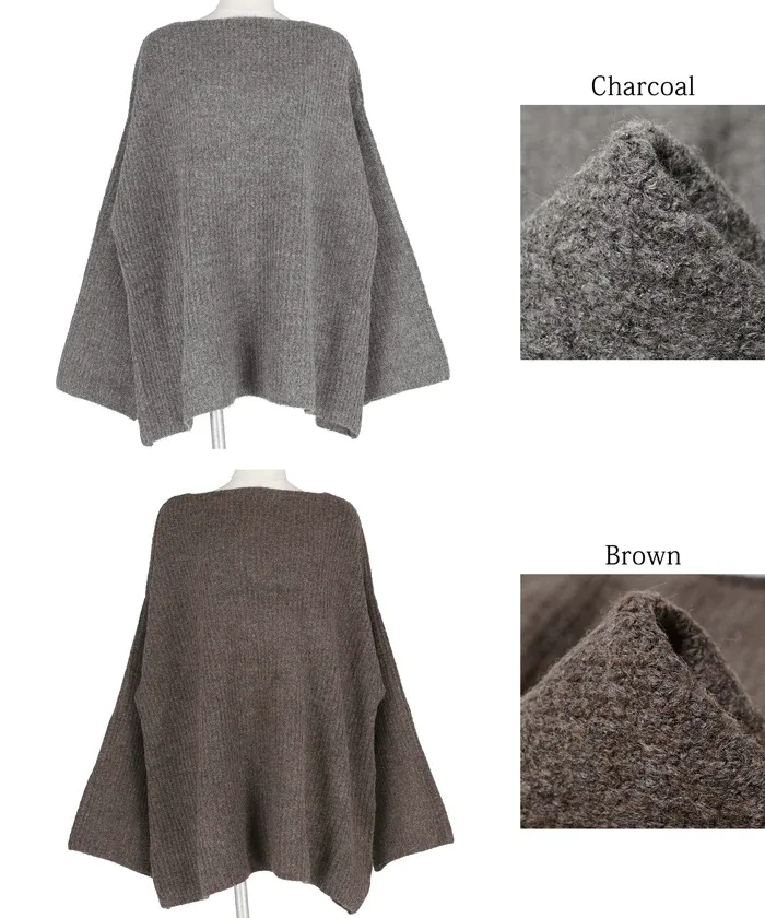 日本 COCA - ふあふあ 船型領柔軟寬鬆毛衣-炭灰