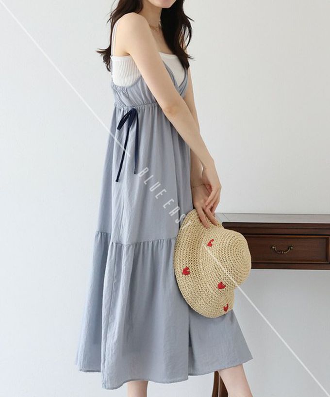 日本 BLUE EAST - 滿分可愛側蝴蝶結細肩帶洋裝-橘 (M)