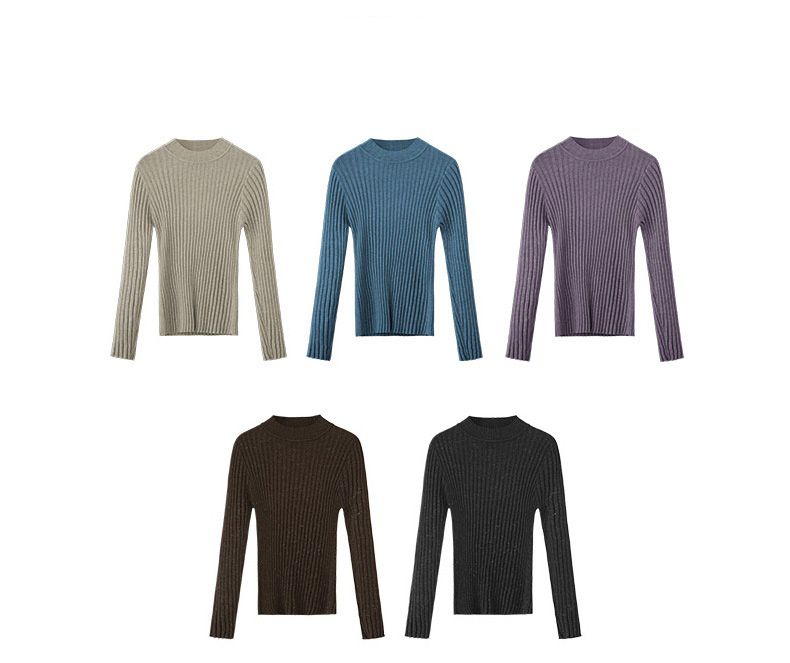 優雅百搭坑條修身針織上衣-燕麥色