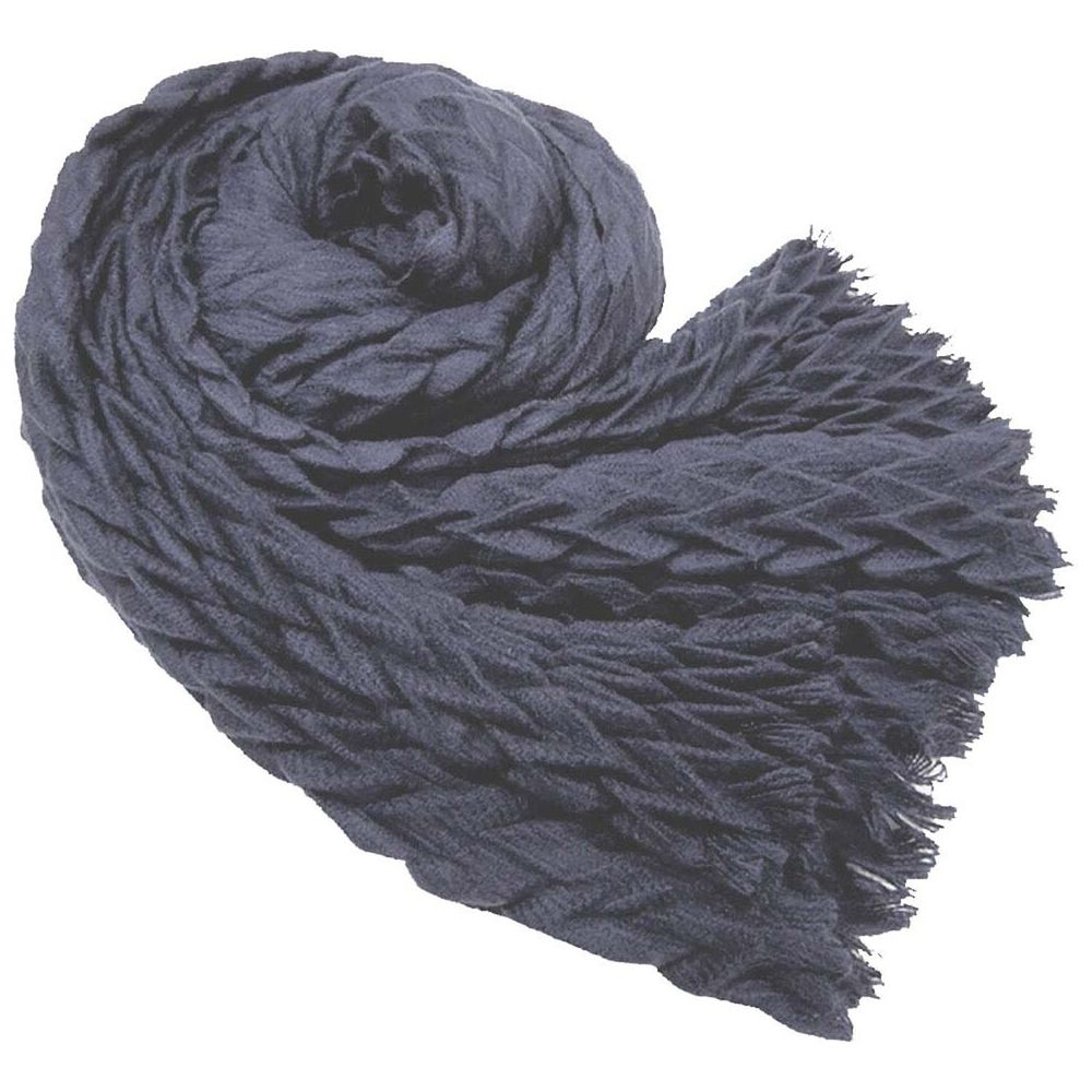 日本 jou jou lier - 立體感鋸齒紋圍巾-86 深藍 (35x180cm)