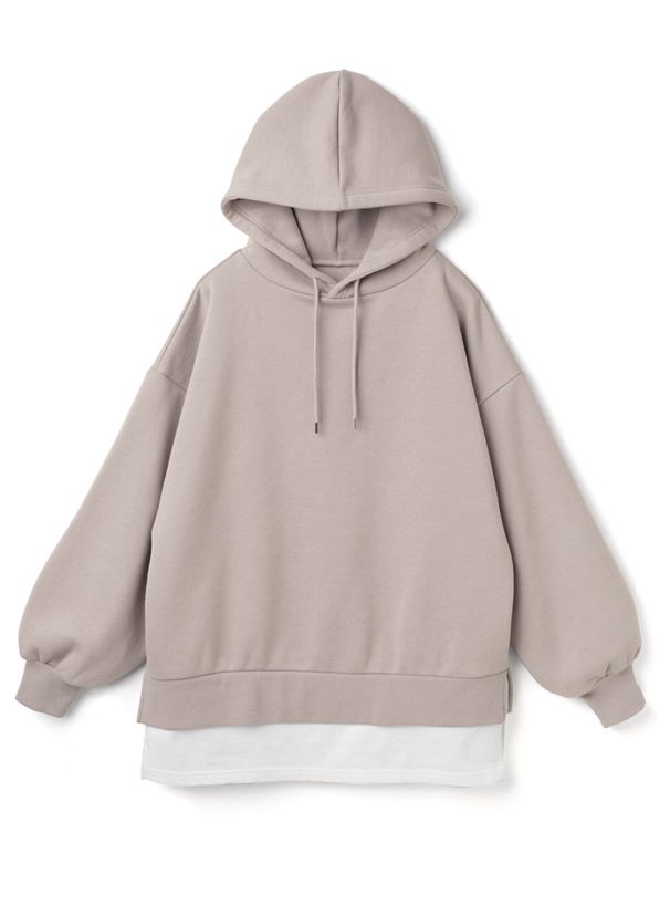 日本 GRL - 假兩件裏起毛連帽T-米