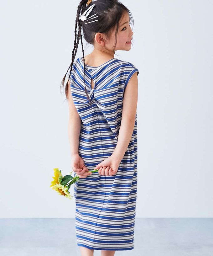 日本 devirock - 清爽夏日線條配色無袖洋裝-藍白