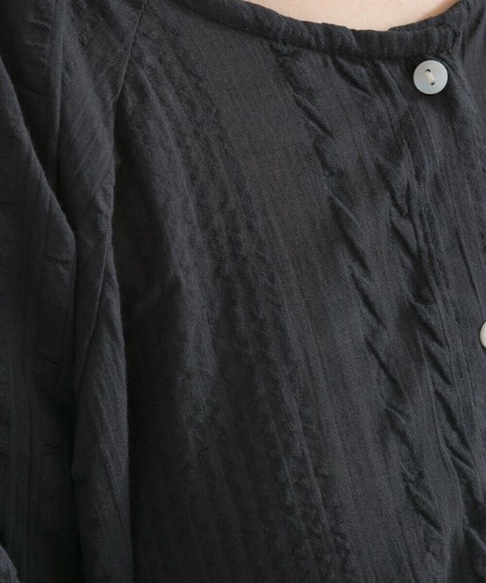 日本 Lupilien - 前後2way 印度棉泡泡袖輕盈洋裝-墨灰條紋