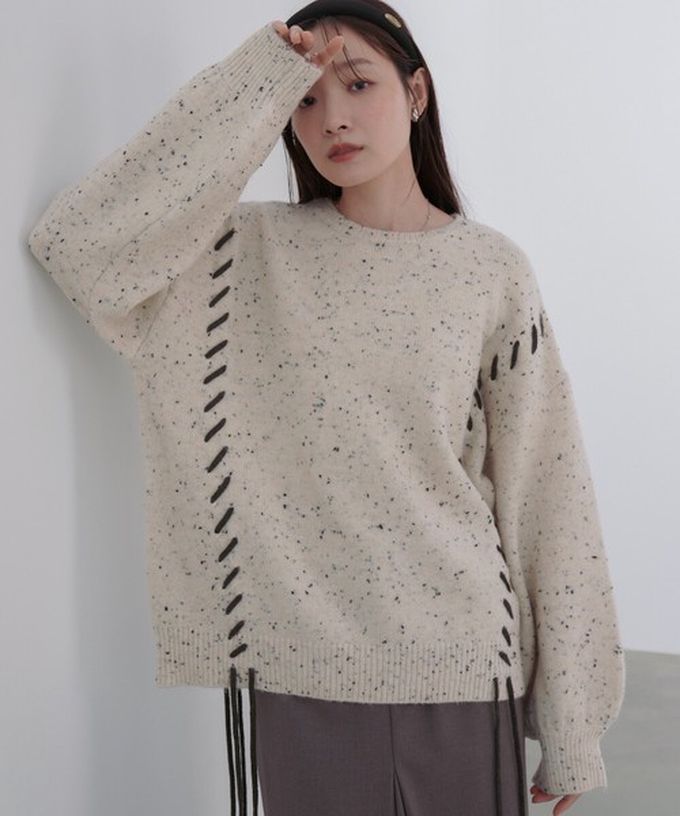 日本 Bab - 可可碎片感率性縫線針織上衣-卡其