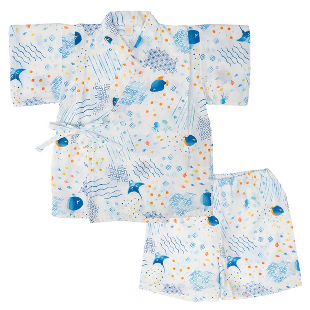 兩件式甚平-海-米白色-日本製