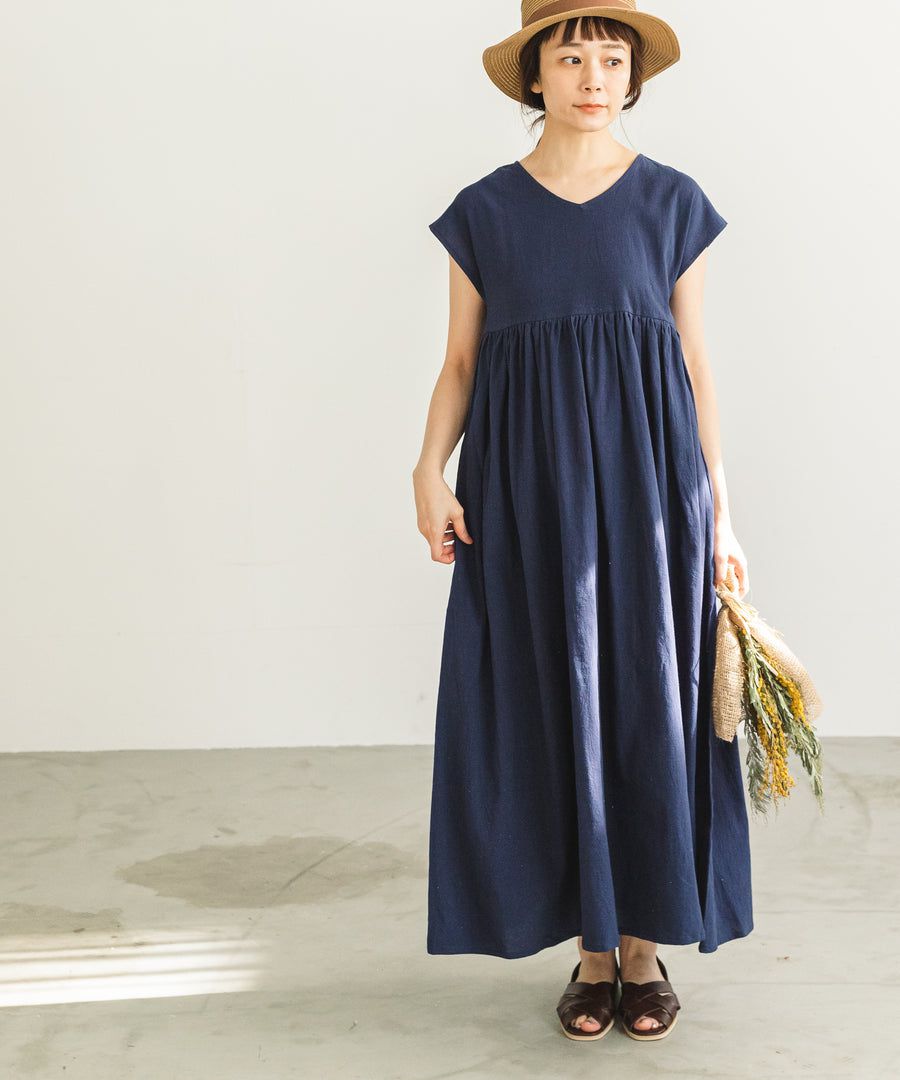 日本 PAIRMANON - 前後兩穿寬鬆短袖洋裝(媽媽)-素色-墨綠 (FREE)