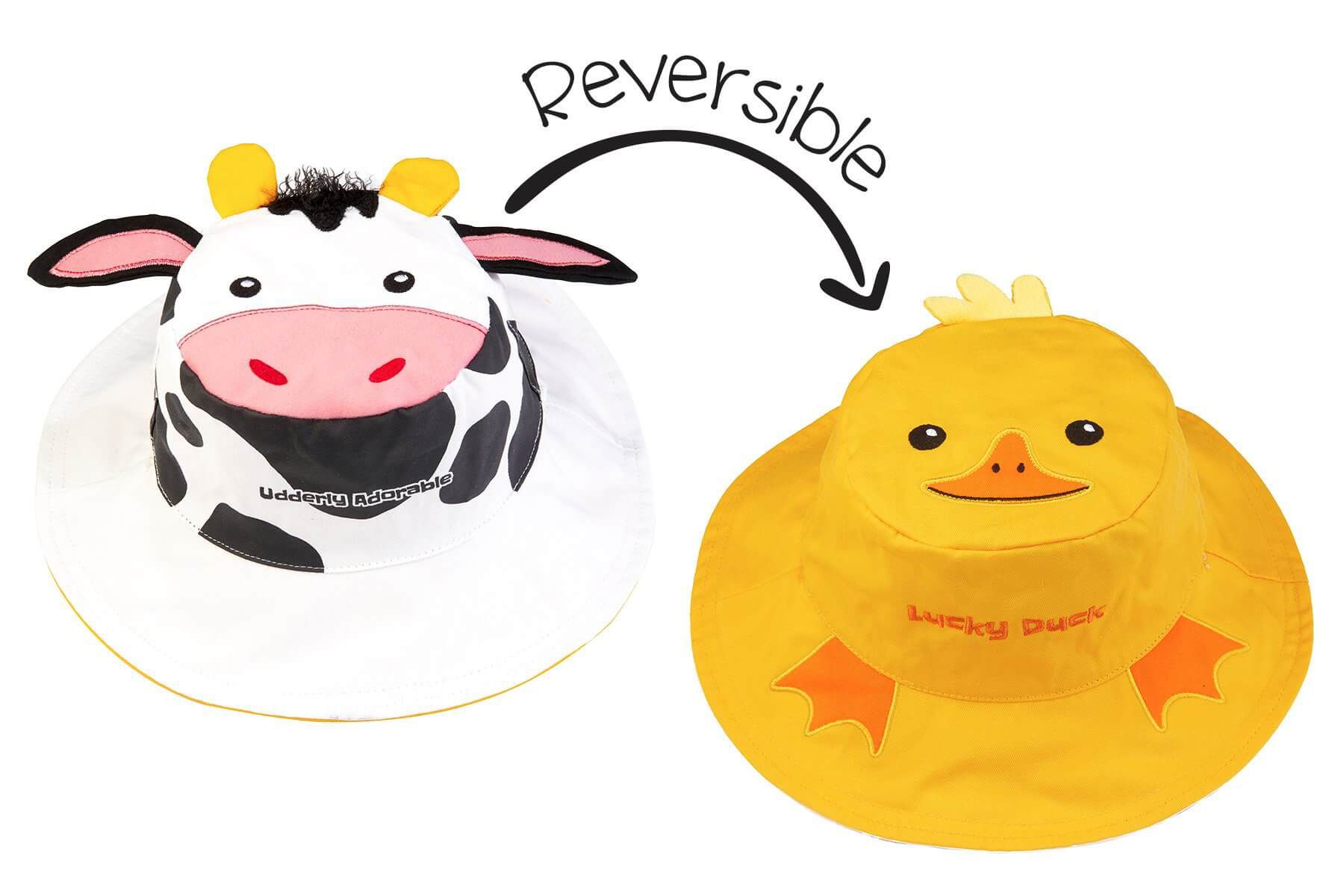 加拿大 flapjackkids - 雙面遮陽帽-小鴨/乳牛