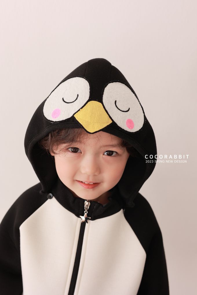 韓國 Coco rabbit - 閉眼企鵝可拆式連帽外套-黑