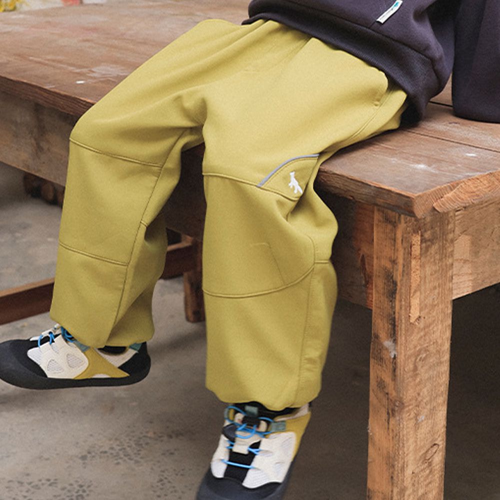 耐磨抗皺休閒束口長褲-反光條-黃綠色