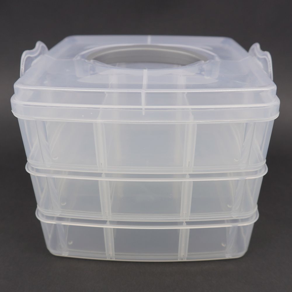 韓國 Color Story - 三層分隔拼豆收納盒(18格/透明/W16*L15*H13cm)