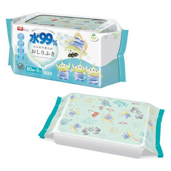 日本 LEC - 純水99%一般型擦屁屁濕紙巾-新款迪士尼-三眼怪-12包入箱購組-80抽x12包入
