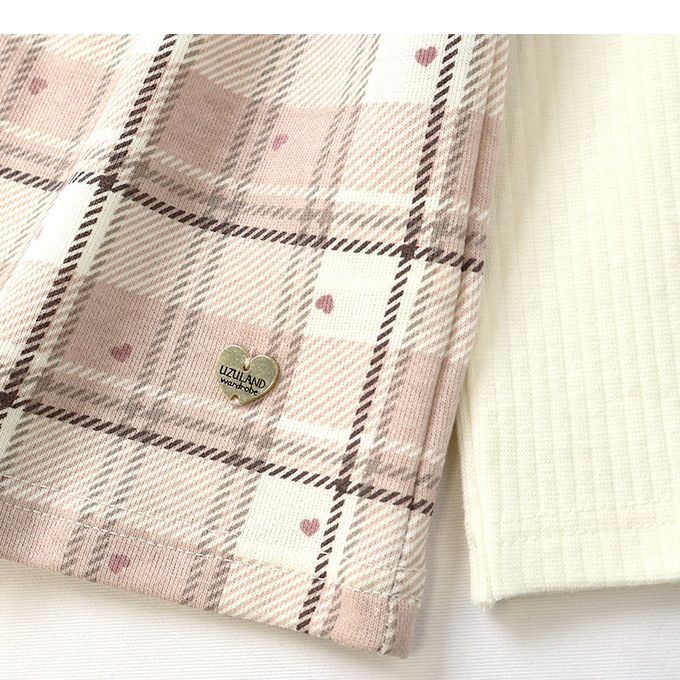 日本 ZOOLAND - 甜蜜愛心假二件格紋長袖上衣-格紋-粉紅