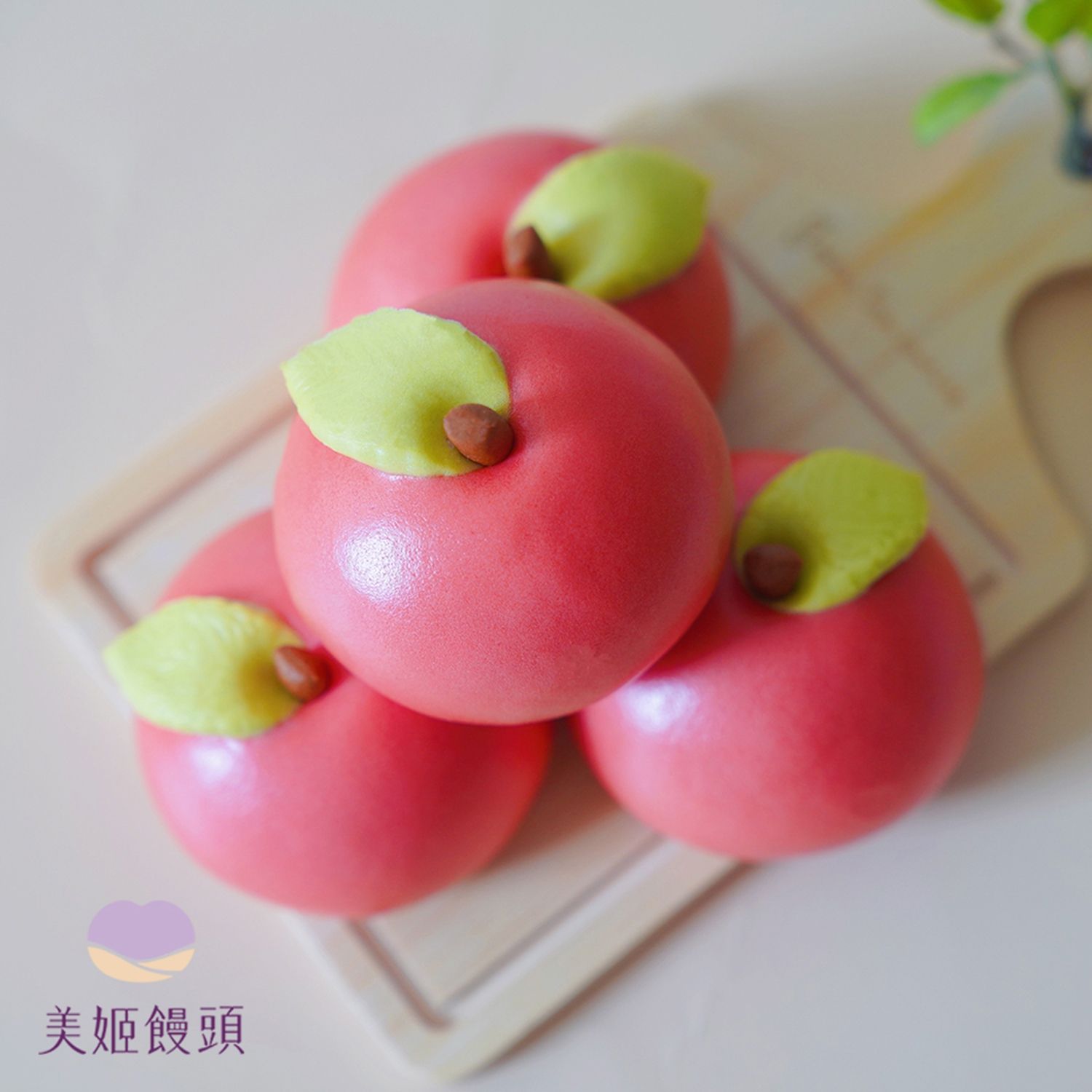 美姬饅頭 - 享平安蘋果造型紅豆包-6入-50g/顆-6入-50g/顆