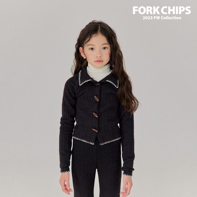 韓國 FORK CHIPS - 編織感牛角釦針織外套-黑
