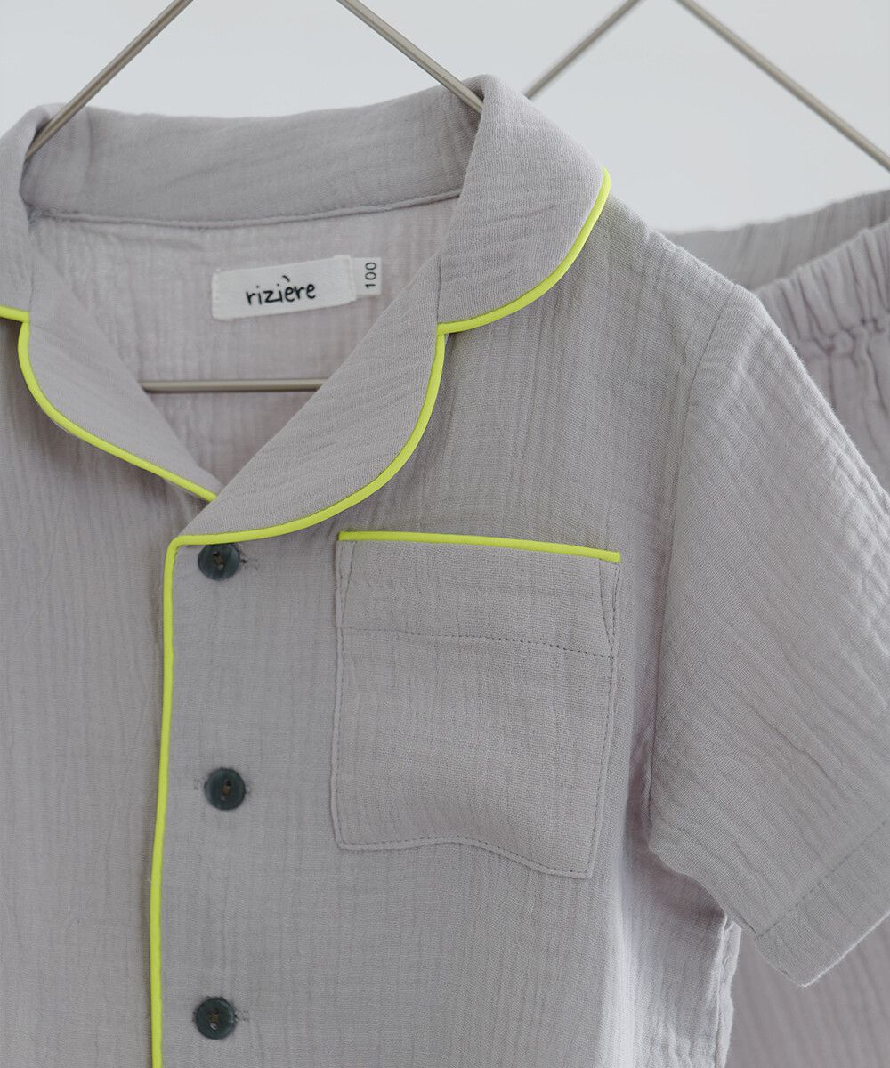 日本 riziere - 二重紗繽紛撞色滾邊家居服/睡衣-粉x藍