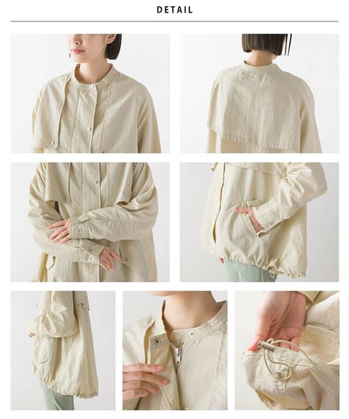 日本 OMNES - 潑水加工 輕量尼龍抽繩造型圓領外套-水藍