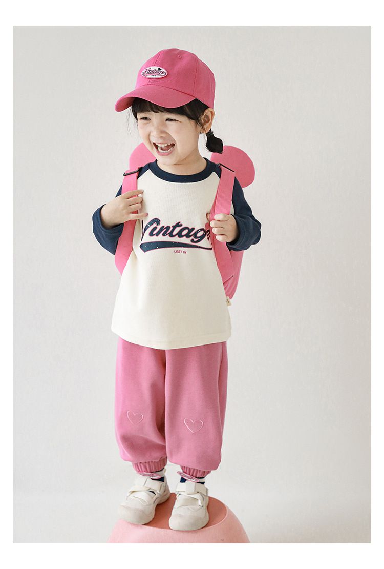 腰鬆緊百搭休閒束口長褲-愛心-粉色