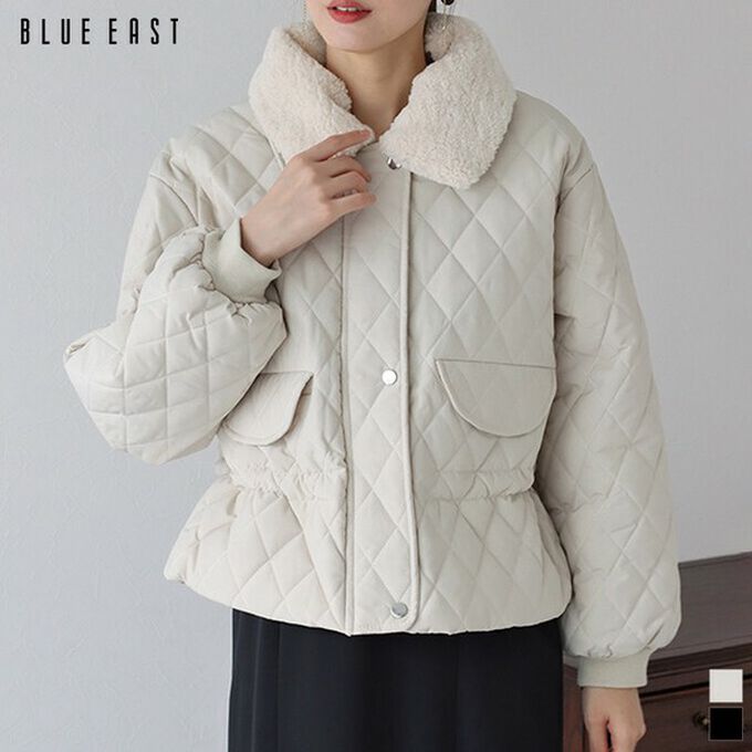 日本 BLUE EAST - 俐落翻領絎縫束腰短版外套-(毛絨領可拆)-象牙白