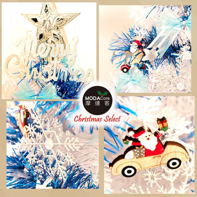 MODACore 摩達客 - 摩達客耶誕-2尺/2呎(60cm)精緻型裝飾白色聖誕樹/銀雪花木質吊飾藍銀系全套飾品組不含燈/本島免運費