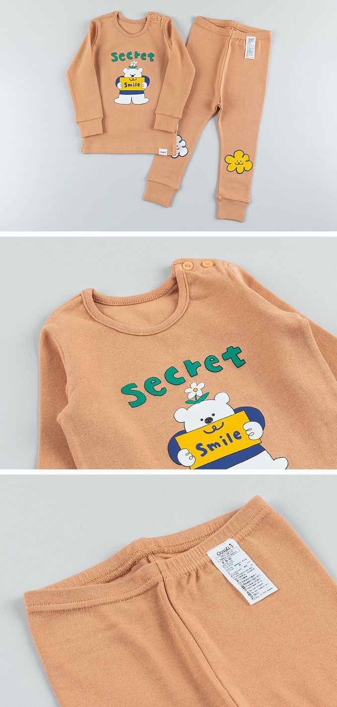 韓國 Cordi-i - 40支無螢光棉長袖家居服-秘密白熊-橘棕