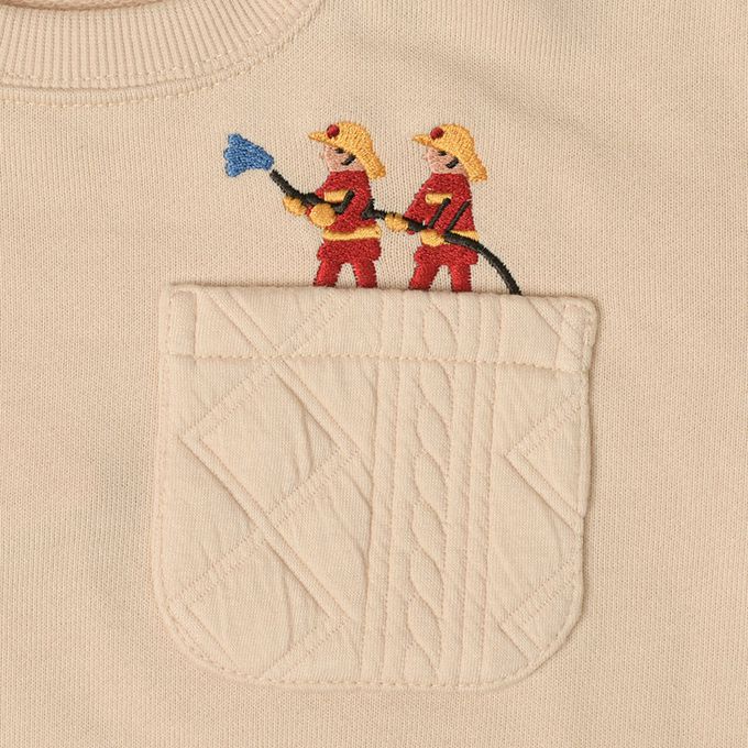 akachan honpo - 長袖鋪棉休閒上衣-拼接-淺卡其色