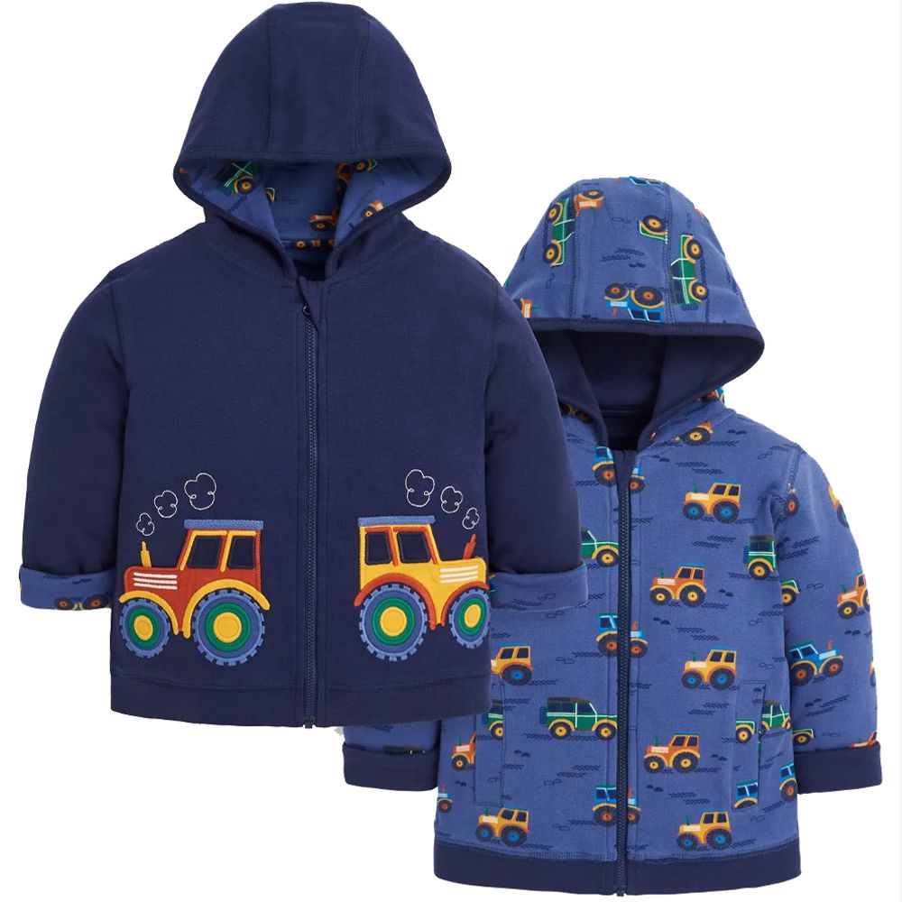 英國 JoJo Maman BeBe - 雙面穿100%純棉保暖連帽外套-拖拉機