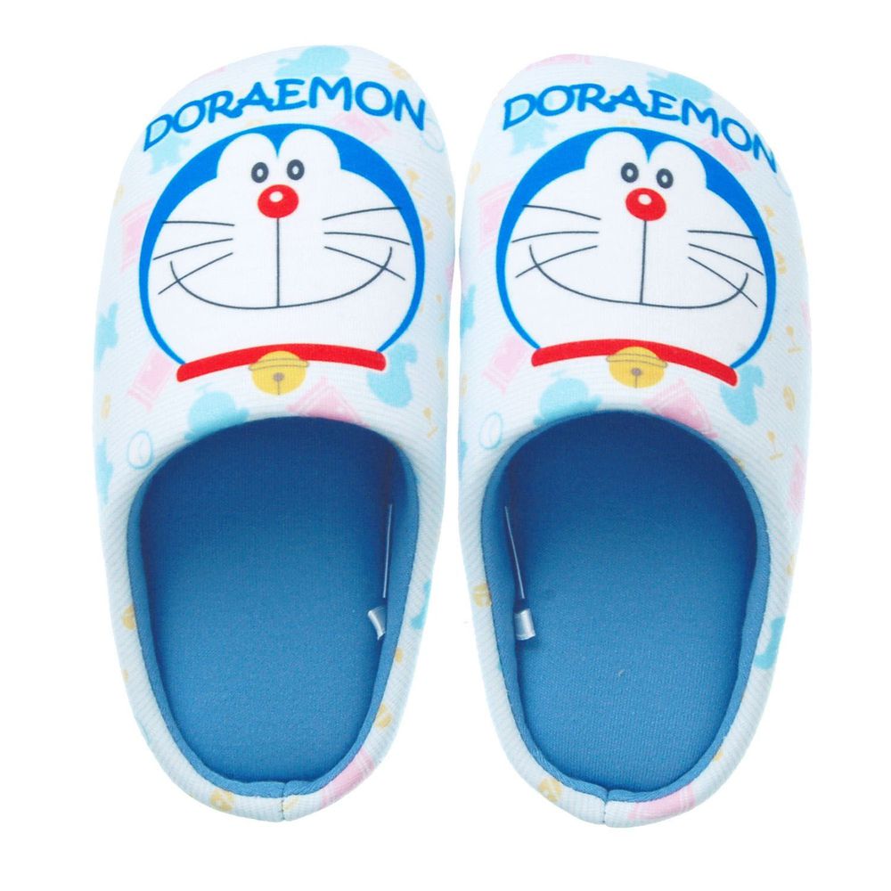 日本千趣會 - 哆拉A夢兒童室內拖鞋-大臉-米X水藍 (18-20cm)