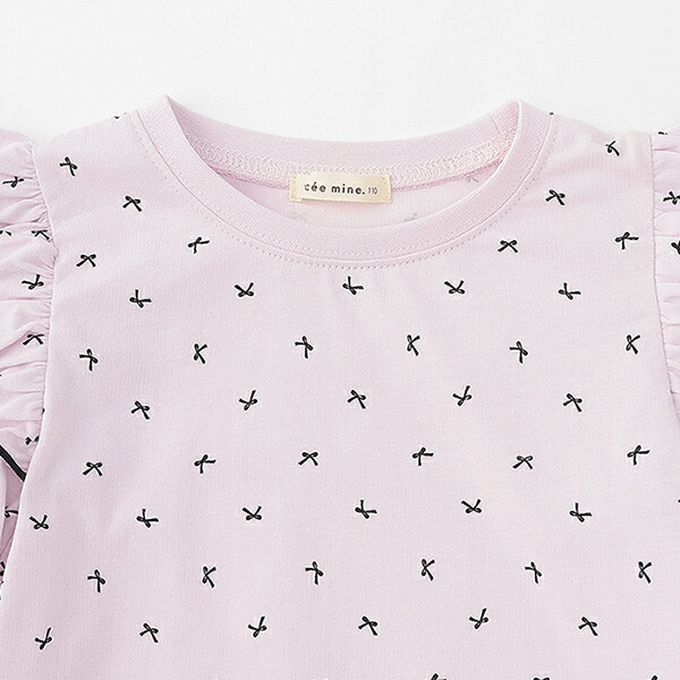 日本 Lycee mine - 100%棉 浪漫荷葉肩滿版印花長袖上衣-愛心-紫