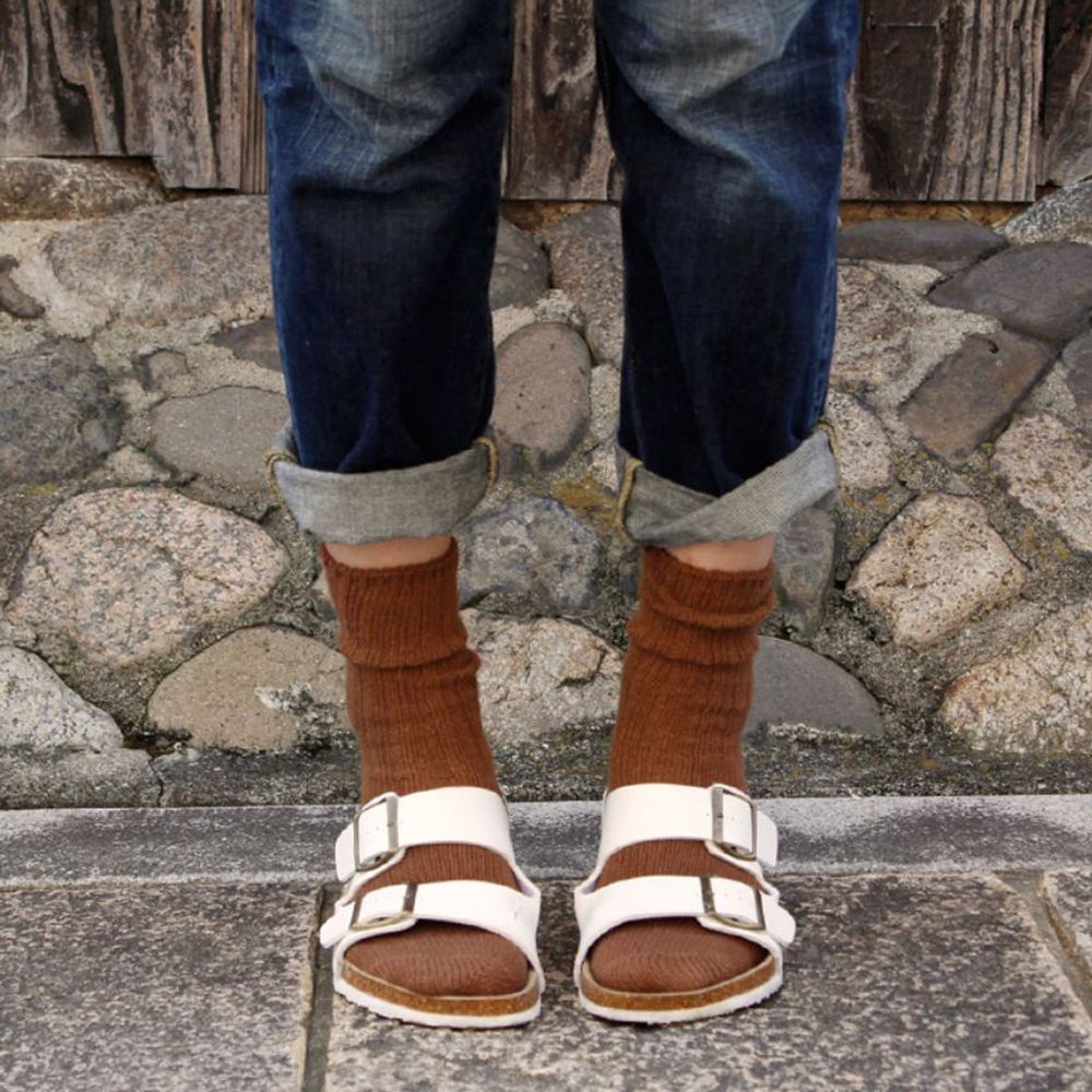 日本女裝代購 - 日本製 羊毛混紡保暖中筒襪-焦糖棕 (Free)